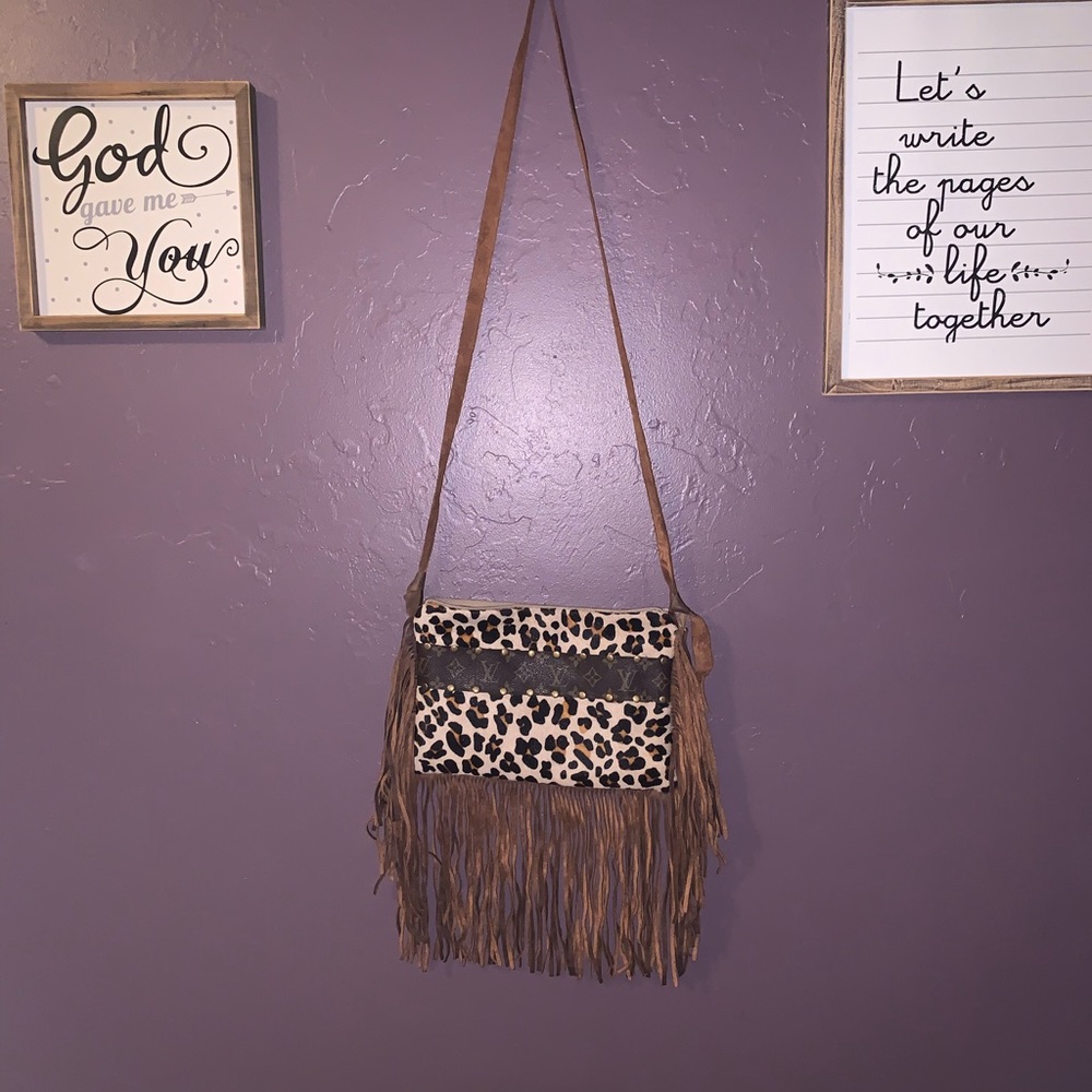 Leopard Print Fringe Crossbody Bag